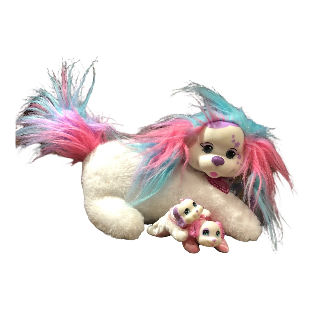 Puppy Surprise 2018 Two Babies Rainbow Pink Purple Turquoise Stars Glitter Plush